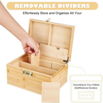 Plain Wooden Box with Removable Tray and Combination Lock Custom Smell Proof Storage