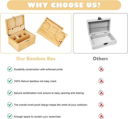 Plain Wooden Box with Removable Tray and Combination Lock Custom Smell Proof Storage