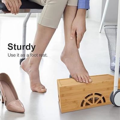 Embossing Wooden Magnetic Large Small Bamboo Cord Organizer Cable Management Box for Home