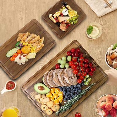17x12 12x10 12x7 Inch Thick Wood Chopping Board Set of 3 with Handles and Juice Groove