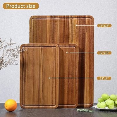 17x12 12x10 12x7 Inch Thick Wood Chopping Board Set of 3 with Handles and Juice Groove