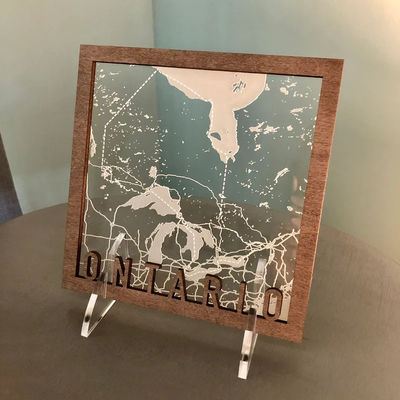 Custom Engraved Rectangular or Square Acrylic and Wood Map for Wedding or Anniversary
