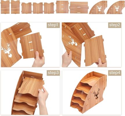Wooden Desktop Paper Storage File Rack 5-Layer Slot Tray For Solid Wood Invoice Banknote