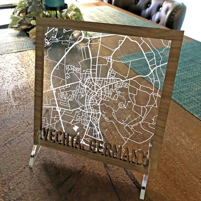 Custom Engraved Rectangular or Square Acrylic and Wood Map for Wedding or Anniversary