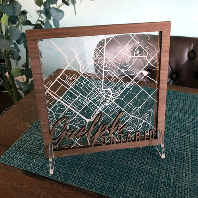 Custom Engraved Rectangular or Square Acrylic and Wood Map for Wedding or Anniversary