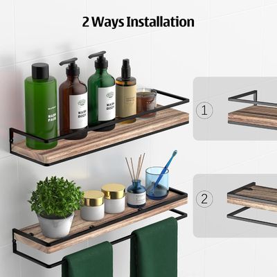 Modern Set Of 2 Rustic Floating Shelves Wall Mounted Bedroom Storage With Wood Design
