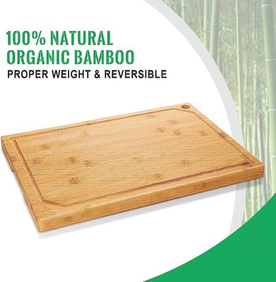 18x12 Inch Organic Bamboo Pre Oiled Cutting Board with Juice Groove Extra Large Size