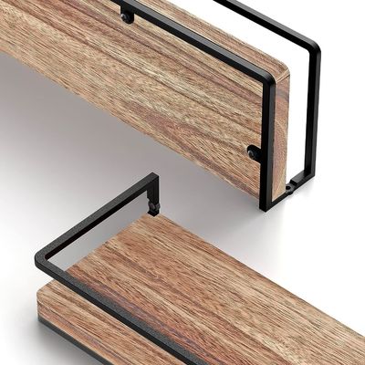 Modern Set Of 2 Rustic Floating Shelves Wall Mounted Bedroom Storage With Wood Design