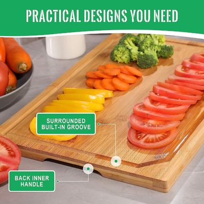 18x12 Inch Organic Bamboo Pre Oiled Cutting Board with Juice Groove Extra Large Size
