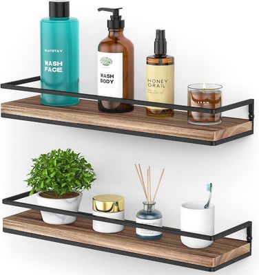 Modern Set Of 2 Rustic Floating Shelves Wall Mounted Bedroom Storage With Wood Design