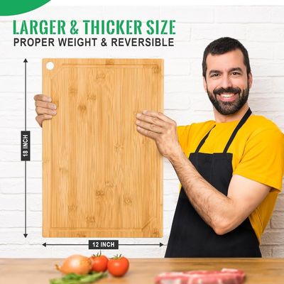 18x12 Inch Organic Bamboo Pre Oiled Cutting Board with Juice Groove Extra Large Size
