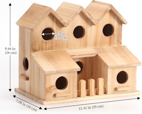 Handmade Wooden Bird House with 8 Holes Sliding Lid Style Unfinished Birch Wood Color