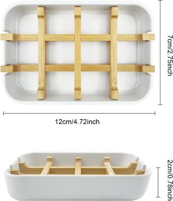 White Bamboo Soap Holder Self-Draining for Home Shower and Bathroom Eco-Friendly