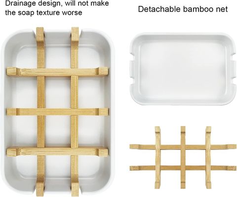 White Bamboo Soap Holder Self-Draining for Home Shower and Bathroom Eco-Friendly