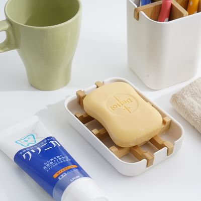 White Bamboo Soap Holder Self-Draining for Home Shower and Bathroom Eco-Friendly