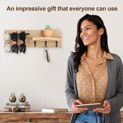 Multifunction Wooden Key Hanger with Shelf and Hooks A Space-Saving Solution