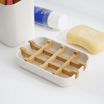 White Bamboo Soap Holder Self-Draining for Home Shower and Bathroom Eco-Friendly