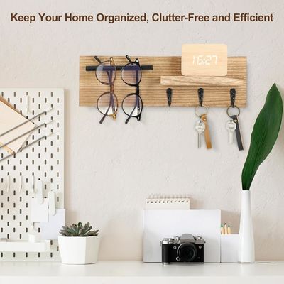 Multifunction Wooden Key Hanger with Shelf and Hooks A Space-Saving Solution