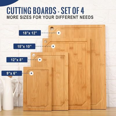 Stocked 4-Piece Bamboo Cutting Boards Set Pre Oiled with Juice Groove 16 x 1.8 x 12 inches