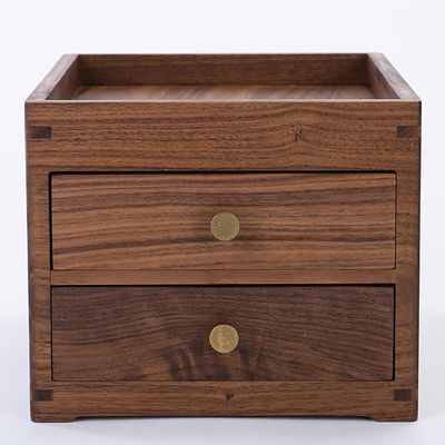 Silk-screen Printed Wooden Desktop Storage Box with Double Layers Drawers and More