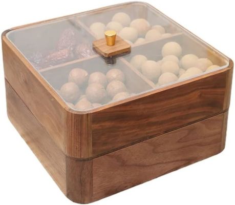 Wooden Double Layer Fruit Plate with Transparent Cover Wooden Dried Fruit Box in Brown
