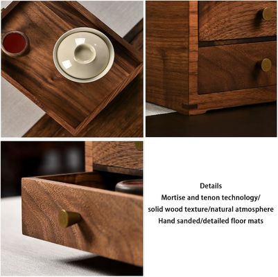 Silk-screen Printed Wooden Desktop Storage Box with Double Layers Drawers and More