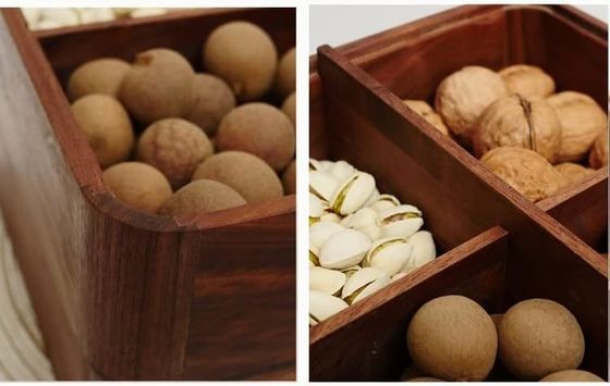 Wooden Double Layer Fruit Plate with Transparent Cover Wooden Dried Fruit Box in Brown
