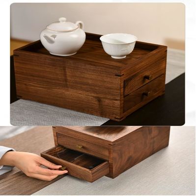 Silk-screen Printed Wooden Desktop Storage Box with Double Layers Drawers and More