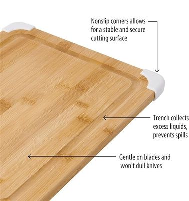 Sustainable 11X14 Inch White Nonslip Bamboo Cutting Board With Juice Groove Wood Chopping Board