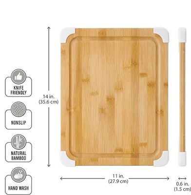 Sustainable 11X14 Inch White Nonslip Bamboo Cutting Board With Juice Groove Wood Chopping Board
