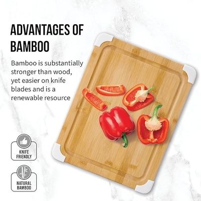 Sustainable 11X14 Inch White Nonslip Bamboo Cutting Board With Juice Groove Wood Chopping Board