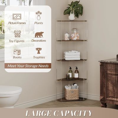 Multipurpose Storage Bookcase with Acrylic and Wooden Corner Display Shelves