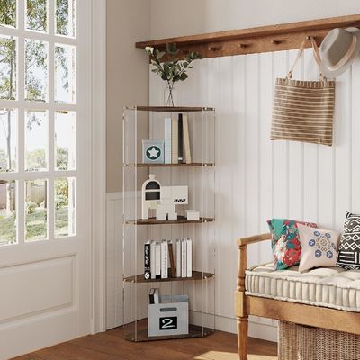 Multipurpose Storage Bookcase with Acrylic and Wooden Corner Display Shelves