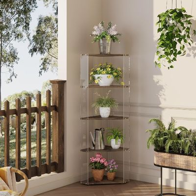 Multipurpose Storage Bookcase with Acrylic and Wooden Corner Display Shelves