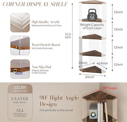 Multipurpose Storage Bookcase with Acrylic and Wooden Corner Display Shelves