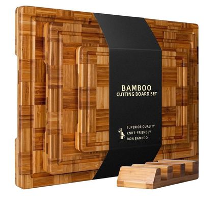 Sustainable Set of 3 Personalized Bamboo Chopping Boards with Juice Groove Large Size