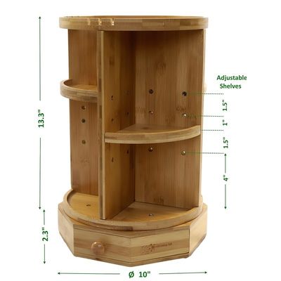 202407 Adjustable Shelves and Drawer Bamboo Rotating Makeup Organizer Household Items