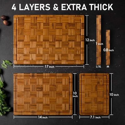 Sustainable Set of 3 Personalized Bamboo Chopping Boards with Juice Groove Large Size