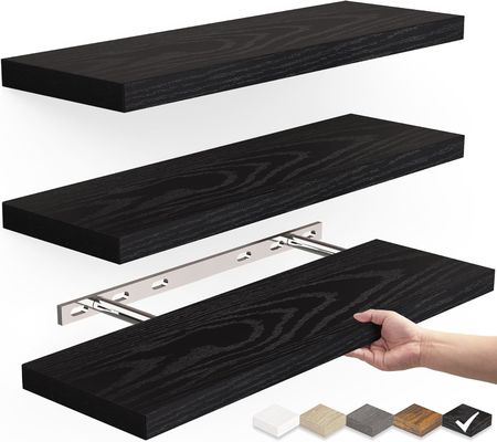 16In Black Mdf Floating Shelves Set Of 3 For Books Storage Room High Quantity Advantage