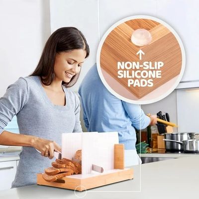 Wooden Bread Slicer with Anti-Slip Silicone and Super Stable Base Handmade Wood Cutter
