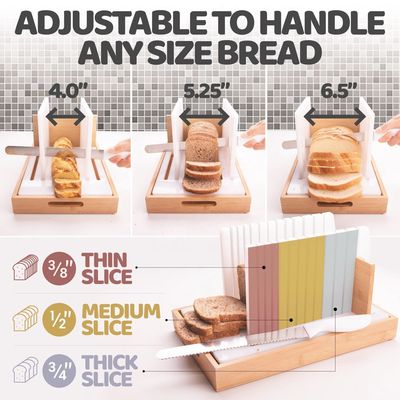 Wooden Bread Slicer with Anti-Slip Silicone and Super Stable Base Handmade Wood Cutter