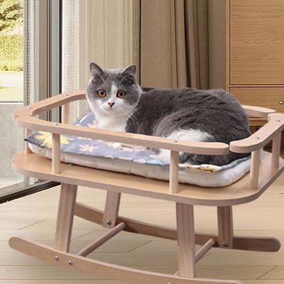 TIMBER Wooden Cat and Small Dog Bed Portable Elevated Pet Bed Swing Chair for Relaxing