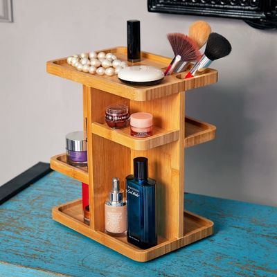 Custom Bamboo 360 Degree Rotating Makeup Organizer for Organizing Beauty Essentials