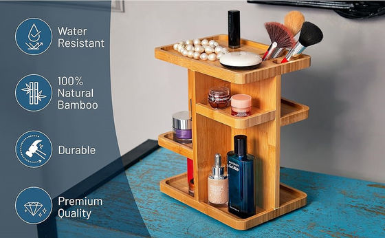 Custom Bamboo 360 Degree Rotating Makeup Organizer for Organizing Beauty Essentials