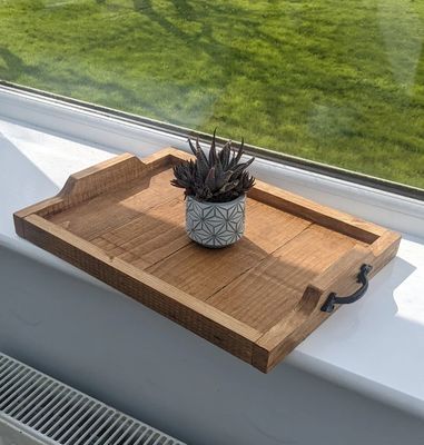 Custom Engraved Wooden Serving Tray Rustic Style for Coffee Table Display and Cup Holder