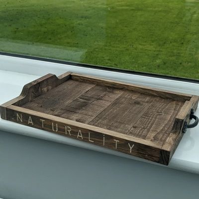 Custom Engraved Wooden Serving Tray Rustic Style for Coffee Table Display and Cup Holder
