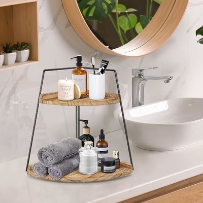 Wooden Bathroom Counter Organizer 2 Tier Corner Shelf for Storage and Organization
