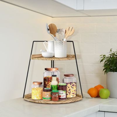Wooden Bathroom Counter Organizer 2 Tier Corner Shelf for Storage and Organization