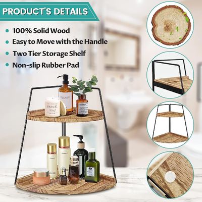 Wooden Bathroom Counter Organizer 2 Tier Corner Shelf for Storage and Organization