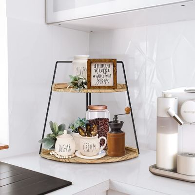 Wooden Bathroom Counter Organizer 2 Tier Corner Shelf for Storage and Organization